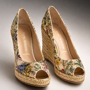 Ron White Floral Canvas Espadrille Wedge Peep-Toe - Multicolor